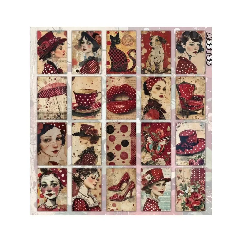 NWT 20pc Vintage Retro Lady Polka Dot Scrapbook Paper Craft Journal Ephemera 4x6